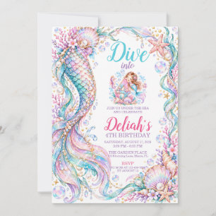 Under the Sea Mermaid Tail Dive into 4TH Birthday Invitation