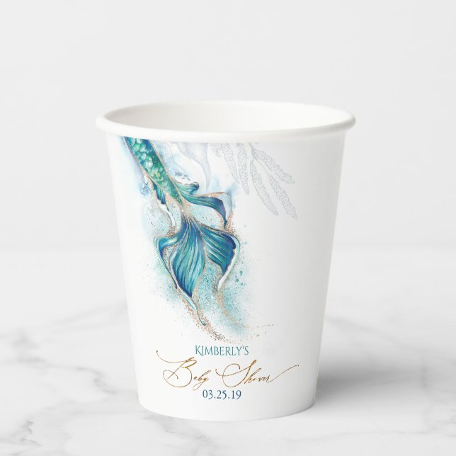 Under the Sea Mermaid Themed Baby Shower Paper Cups (Front)