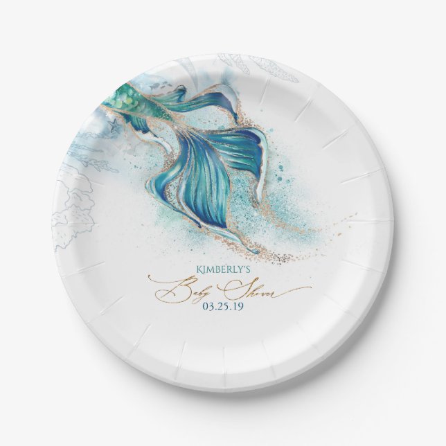 Under the Sea Mermaid Themed Baby Shower Paper Plate (Front)