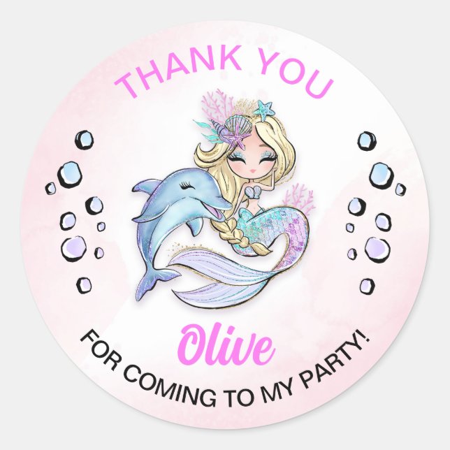 Under the Sea Mermaid Themed Classic Round Sticker (Front)