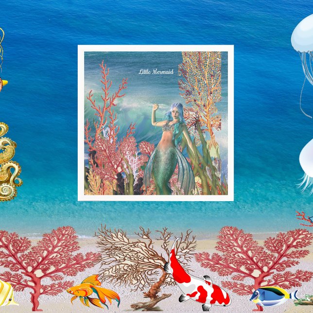 Under The Sea Mermaid Tropical Coral Reef Birthday Napkin (Under The Sea Mermaid Tropical Coral Reef Birthday Napkins)