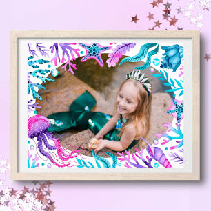 Under the Sea Mermaid Watercolor Frame Photo Poster