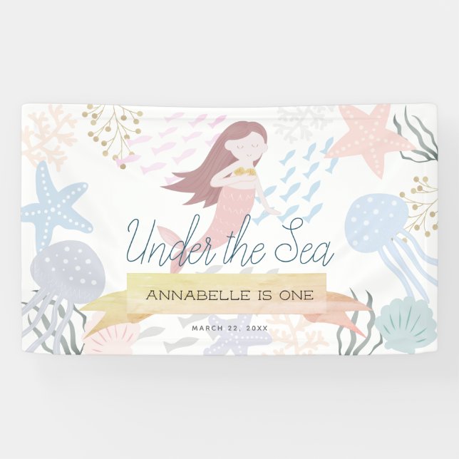 Under the Sea Mermaid White Birthday Banner (Horizontal)