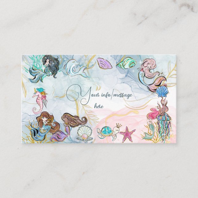 Under the sea Mermaids kids birthday Enclosure Card (Front)