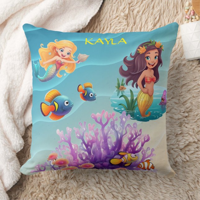 "UNDER THE SEA MERMAIDS" KIDS THROW PILLOW (Blanket)