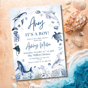 Under the Sea Nautical Ahoy It's a Boy Baby Shower Invitation