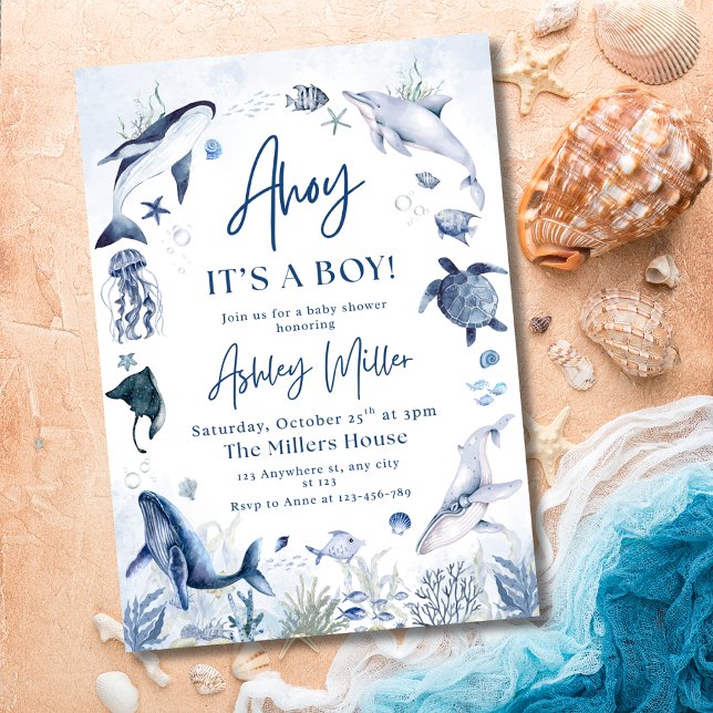 Under the Sea Nautical Ahoy It's a Boy Baby Shower Invitation (Creator Uploaded)