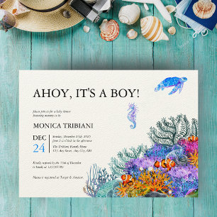 Under the Sea Nautical Boy Baby Shower Modern Invi Invitation