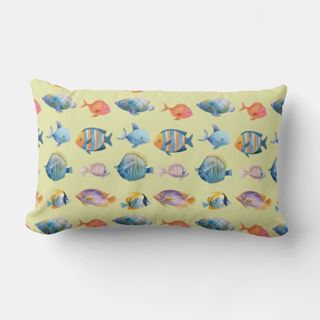 Under The Sea Nautical Fish Pattern Lumbar Cushion (Front)