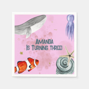 Under The Sea Nautical Kids Birthday Party Pink  Napkin