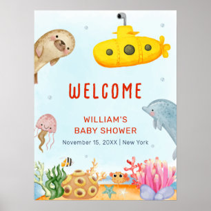 Under The Sea Nautical Marine Baby Shower Welcome Poster
