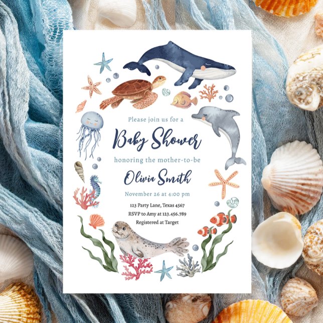 Under the Sea Nautical Sea Animals Baby Shower Invitation (Creator Uploaded)