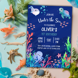 Under The Sea Ocean 1st Baby Boy Birthday  Invitation