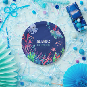 Under The Sea Ocean 1st Baby Boy Birthday  Paper Plate
