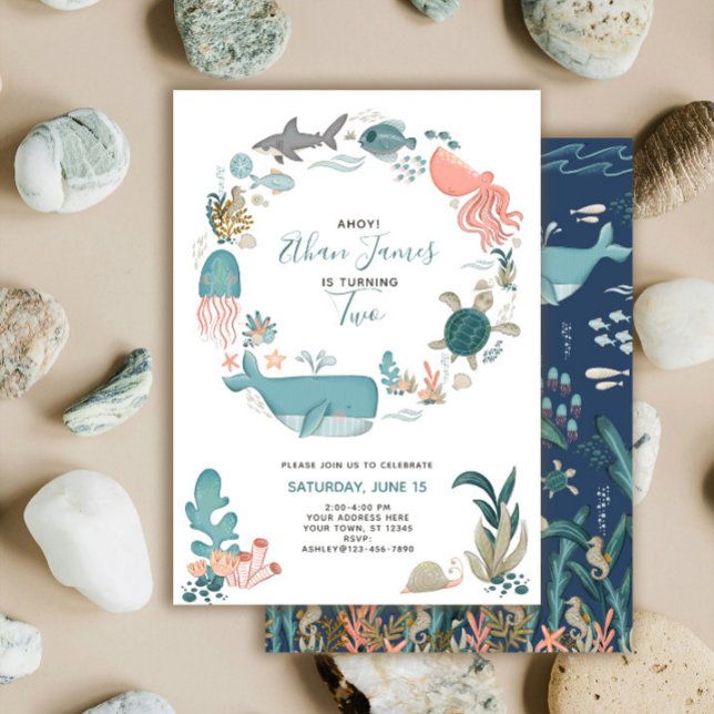 Under the Sea Ocean Animals 2nd Birthday Script Invitation (Creator Uploaded)