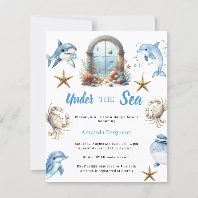 Under the sea ocean animals Baby Shower invitation (Front)