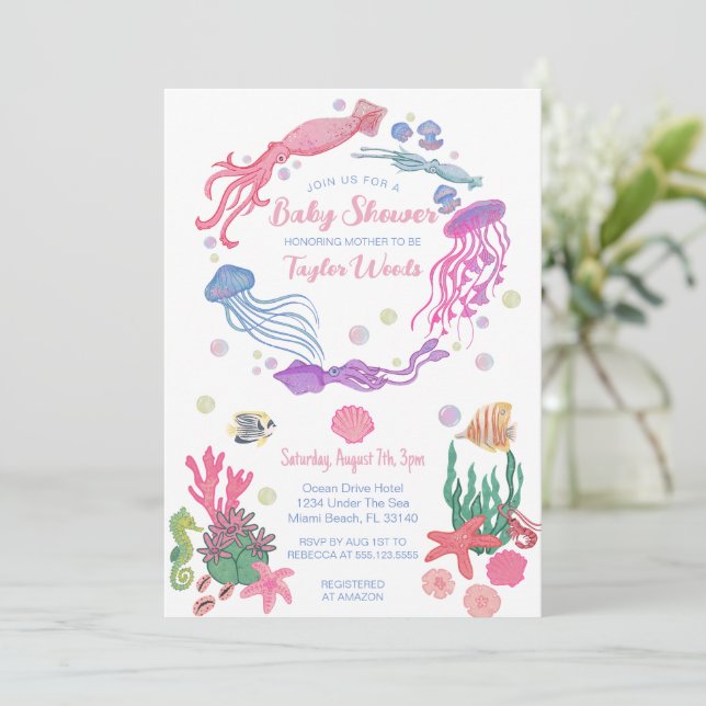 Under The Sea Ocean Animals Baby Shower Invitation (Standing Front)
