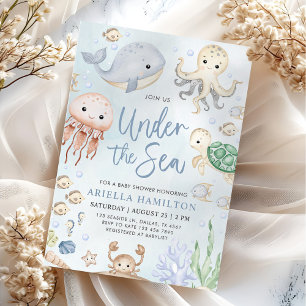 Under The Sea Ocean Animals Baby Shower   Invitation