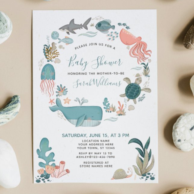 Under the Sea Ocean Animals Baby Shower Script Invitation (Creator Uploaded)