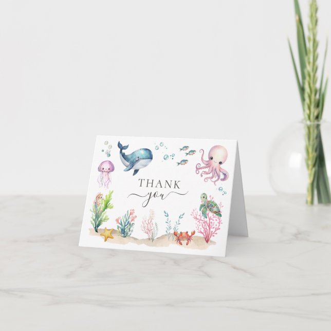 Under The Sea Ocean Animals Baby Shower Thank You Card (Front)