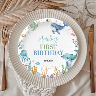 Under The Sea Ocean Animals Birthday Paper Plate