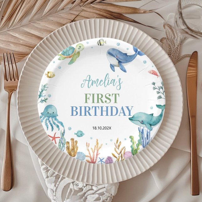 Under The Sea Ocean Animals Birthday Paper Plate (Creator Uploaded)