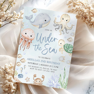 Under the Sea Ocean Animals Birthday Party Invitation