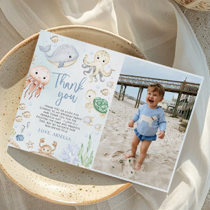Under the Sea Ocean Animals Birthday Party Photo Thank You Card