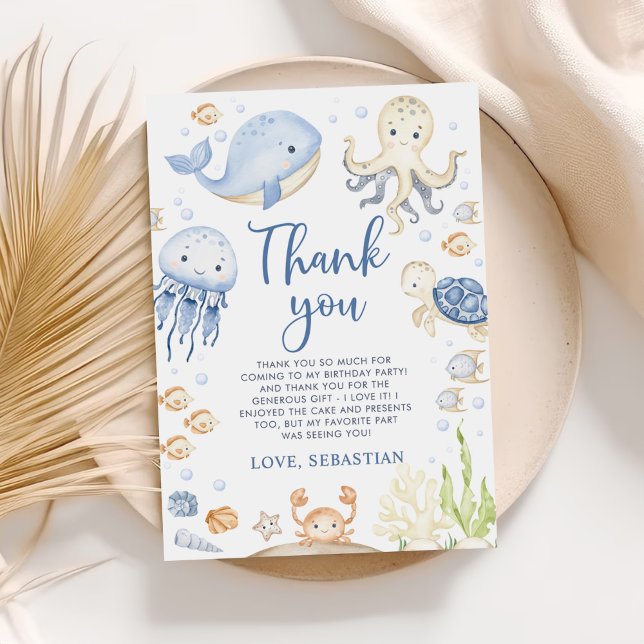 Under the Sea Ocean Animals Birthday Party Thank You Card (Creator Uploaded)