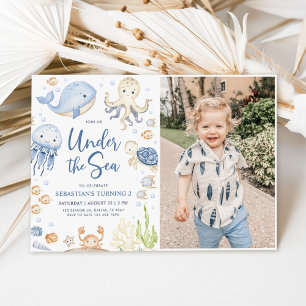 Under the Sea Ocean Animals Boy 2nd Birthday Photo Invitation