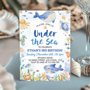 Under the Sea Ocean Animals Boy Birthday Invitation