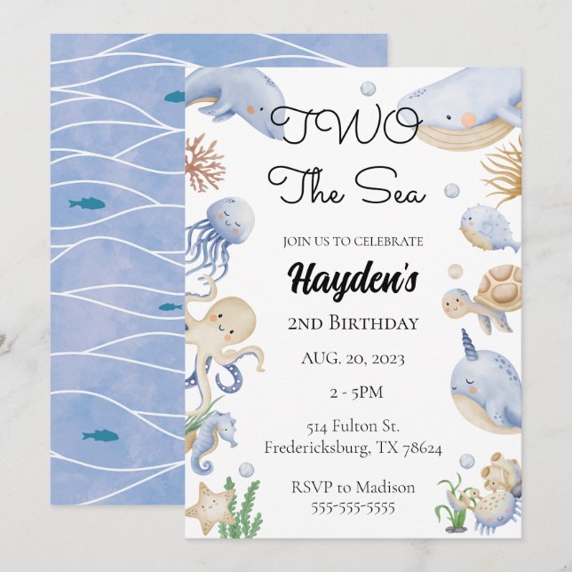 Under the Sea Ocean Animals Boys 2nd Birthday Invitation (Front/Back)
