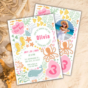 Under the Sea Ocean Animals girls Birthday Invit Invitation