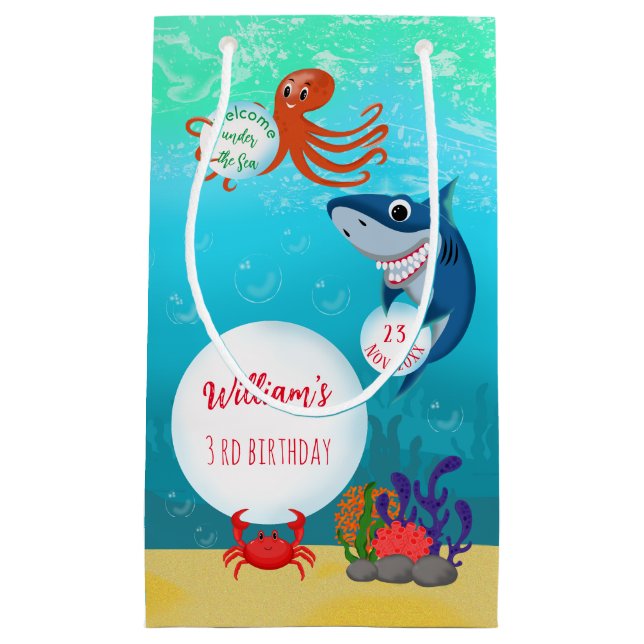 Under The Sea Ocean Animals Kid's Birthday  Small Gift Bag (Front)