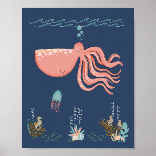 Under the Sea Ocean Animals Octopus Nursery Poster (Front)
