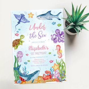 Under the Sea Ocean Animals Theme Birthday Invitation