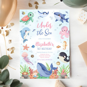 Under the Sea Ocean Animals Theme Birthday Invitation