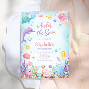 Under the Sea Ocean Animals Theme Birthday Invitation