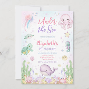 Under the Sea Ocean Animals Theme Birthday  Invitation