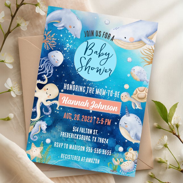 Under the Sea Ocean Animals Whale Baby Shower Invitation (Under the Sea Ocean Animals Baby Boy Girl Baby Shower Invitation)