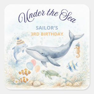 Under the Sea Ocean Animals Whale Birthday Square Sticker