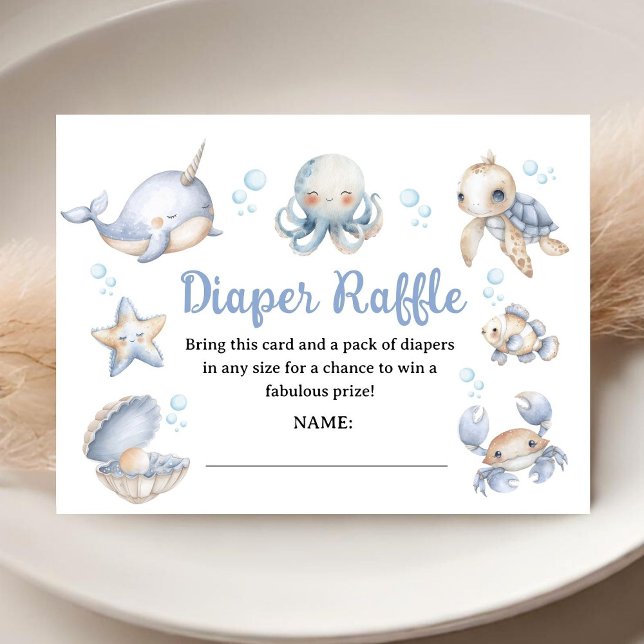 Under The Sea Ocean Baby Shower Blue Diaper Raffle Enclosure Card (Creator Uploaded)