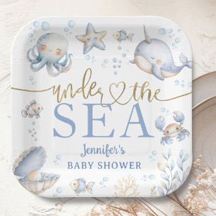 Under The Sea Ocean Baby Shower Boy Blue  Paper Plate