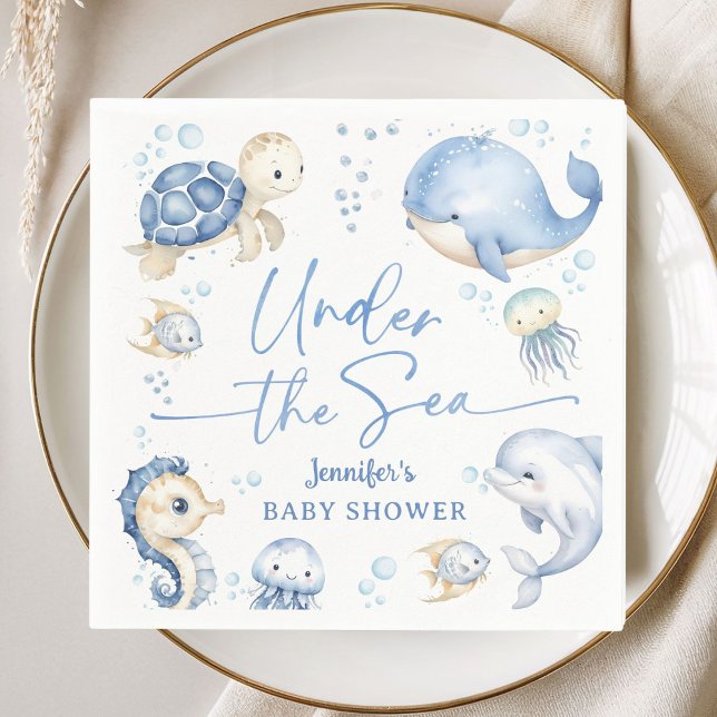 Under The Sea Ocean Baby Shower Boy Dusty Blue Napkin (Creator Uploaded)