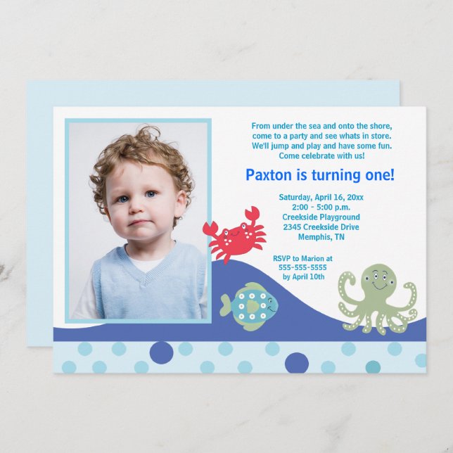 Under the Sea Ocean Birthday Invitation (Front/Back)