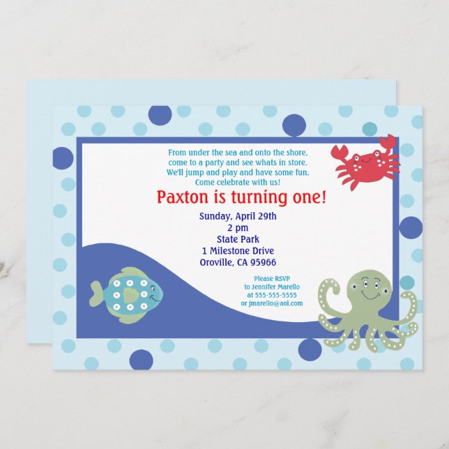 Under the Sea Ocean Birthday Invitation (Front/Back)