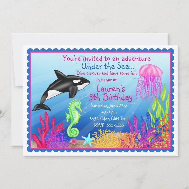 Under the sea Ocean Birthday invitations (Front)