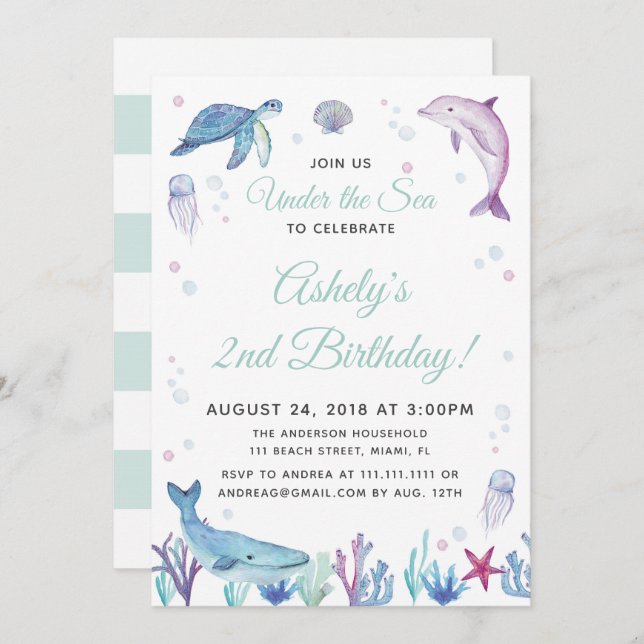 Under the Sea Ocean Birthday Party Invitation (Front/Back)