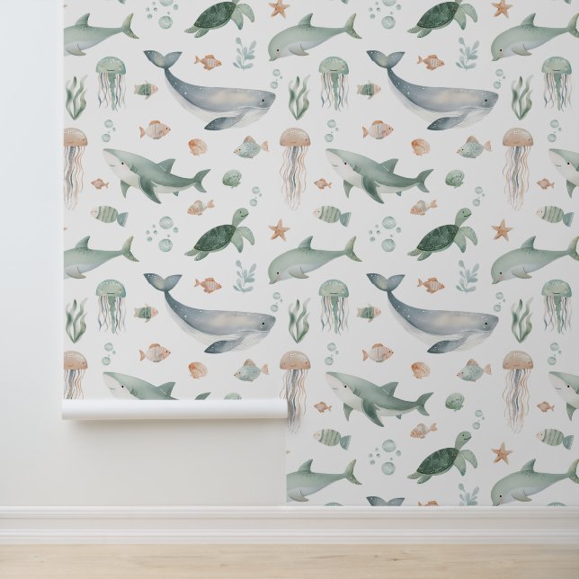 Under the Sea Ocean Boys Nursery Kids Room Wallpaper (Application)