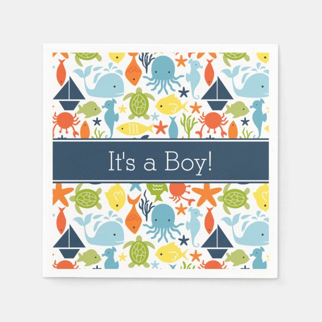 Under the Sea, Ocean Creatures, Nautical Napkin (Front)